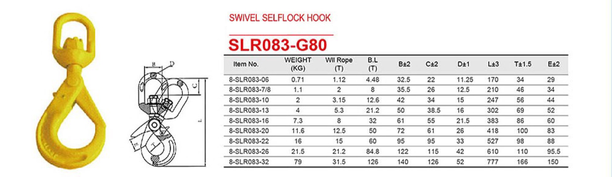 Rigging Hardware ,Swivel Self Locking Hook SLR083-G80