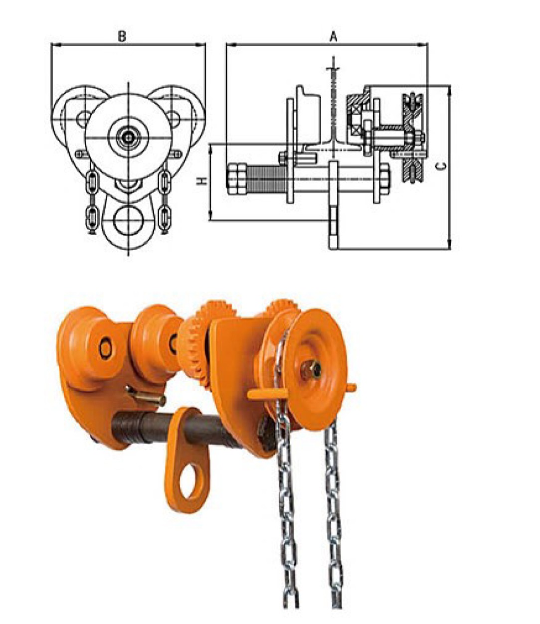 0.5T - 30T Push Travel Trolley Chain Sling Geared Trolley