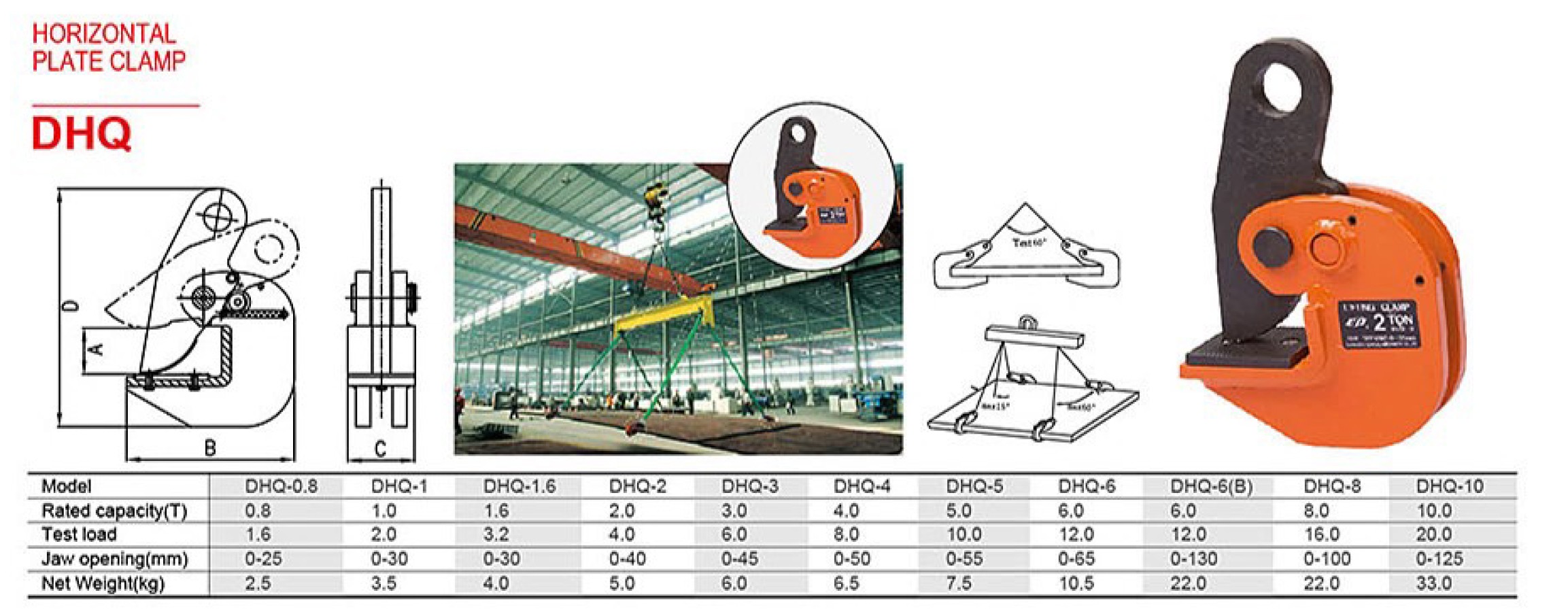 0.8Ton-10 Ton Heavy Duty Horizontal Beam Lifting Clamp