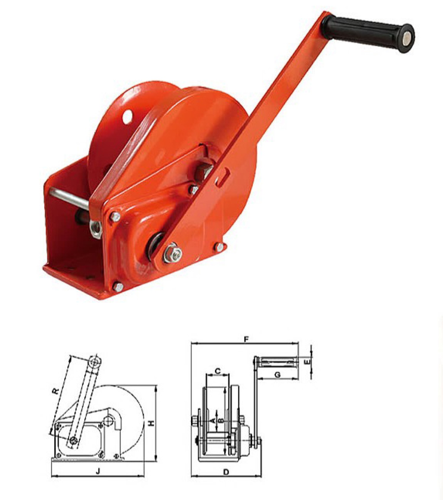 JC-C 1200-2600lbs capacity Hand Lifting Winch with nylon rope